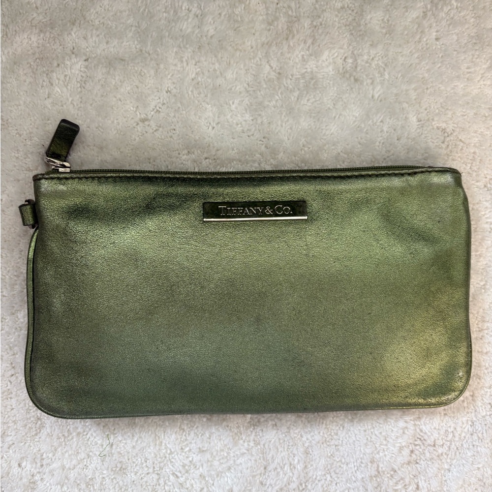 Tiffany & Co Green Metallic Leather Pouch Insert